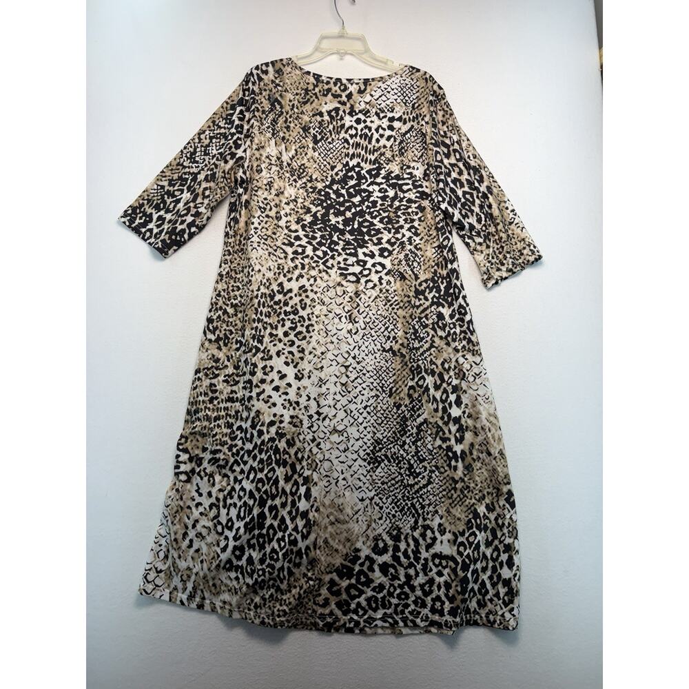 Animal Print Dress Stretchy 3/4-Sleeve Shift Dress XL Casual Travel Comfortable - Picture 3 of 12